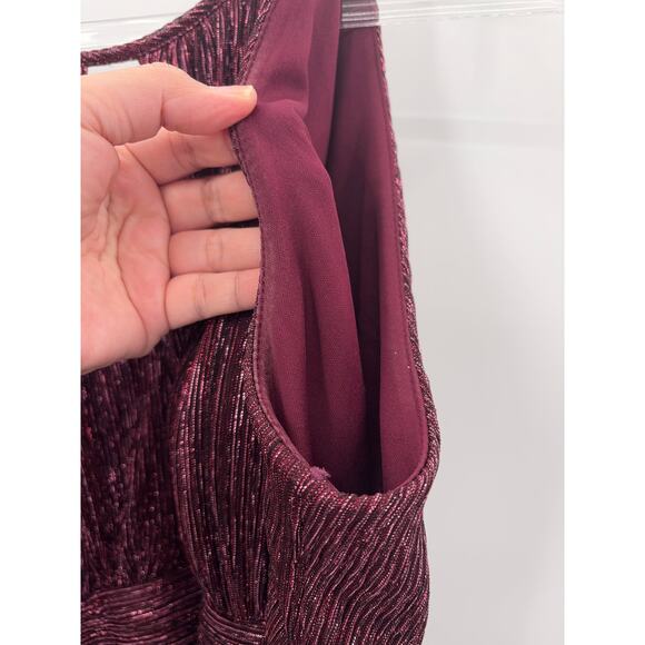 H5 R&M Richards Metallic A Line Gown Womens 16 Halter Burgundy - Picture 8 of 10